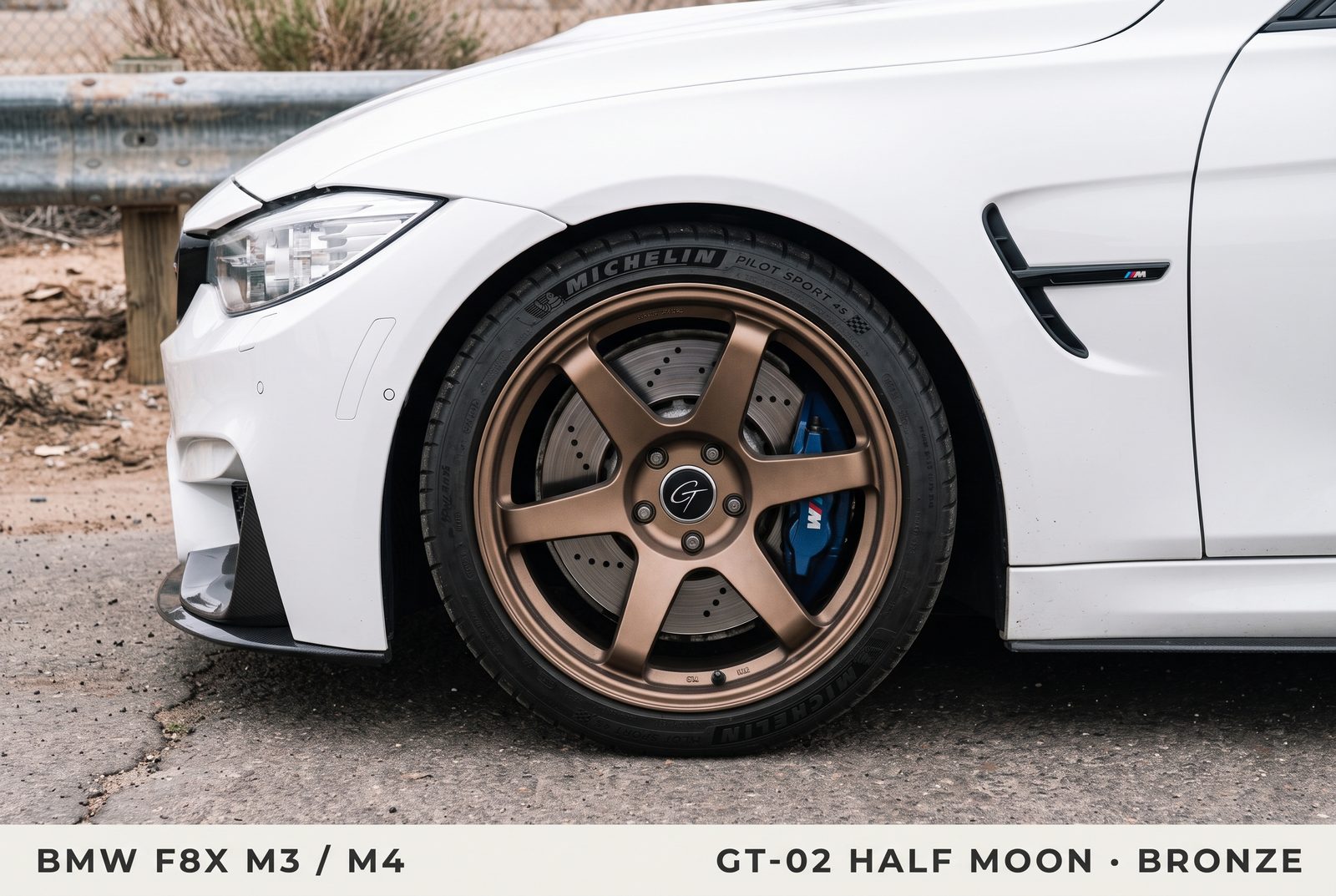 BMW F8X M4 front wheel: Grip Theory GT-02 Half Moon six-spoke forged wheel in bronze