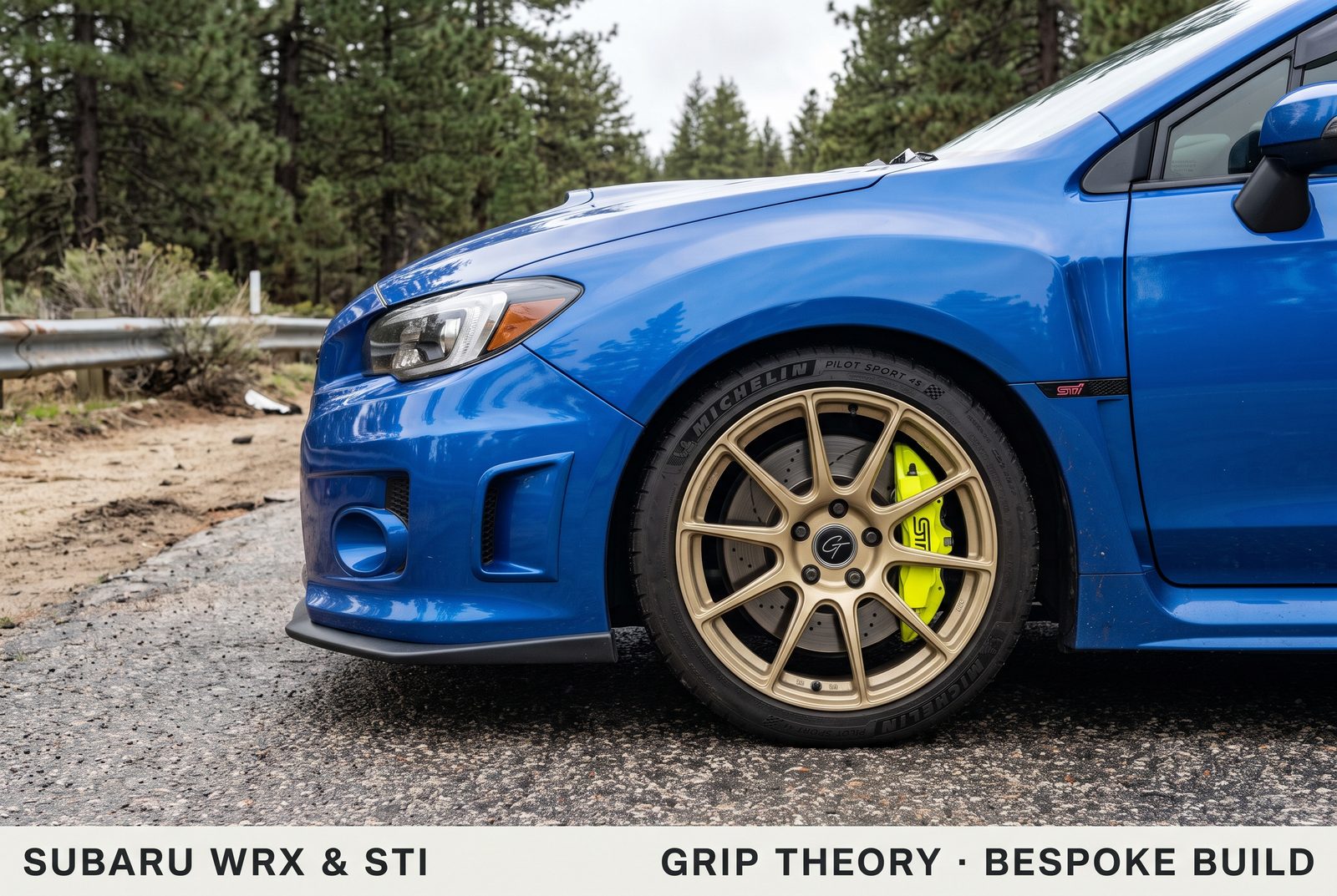 Subaru WRX STI on gold Grip Theory forged wheels